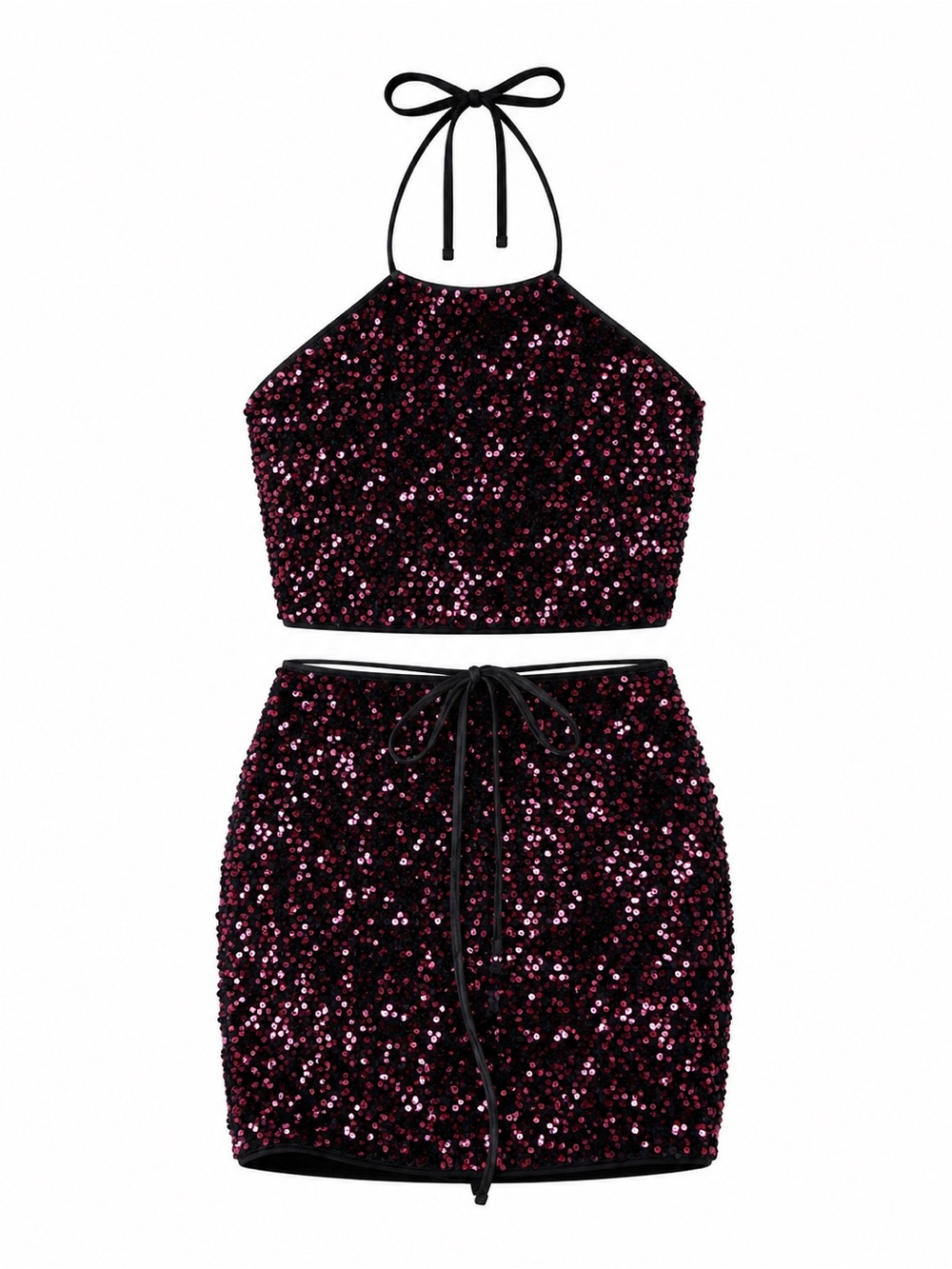 Black & Red Sequin Two-Piece Set